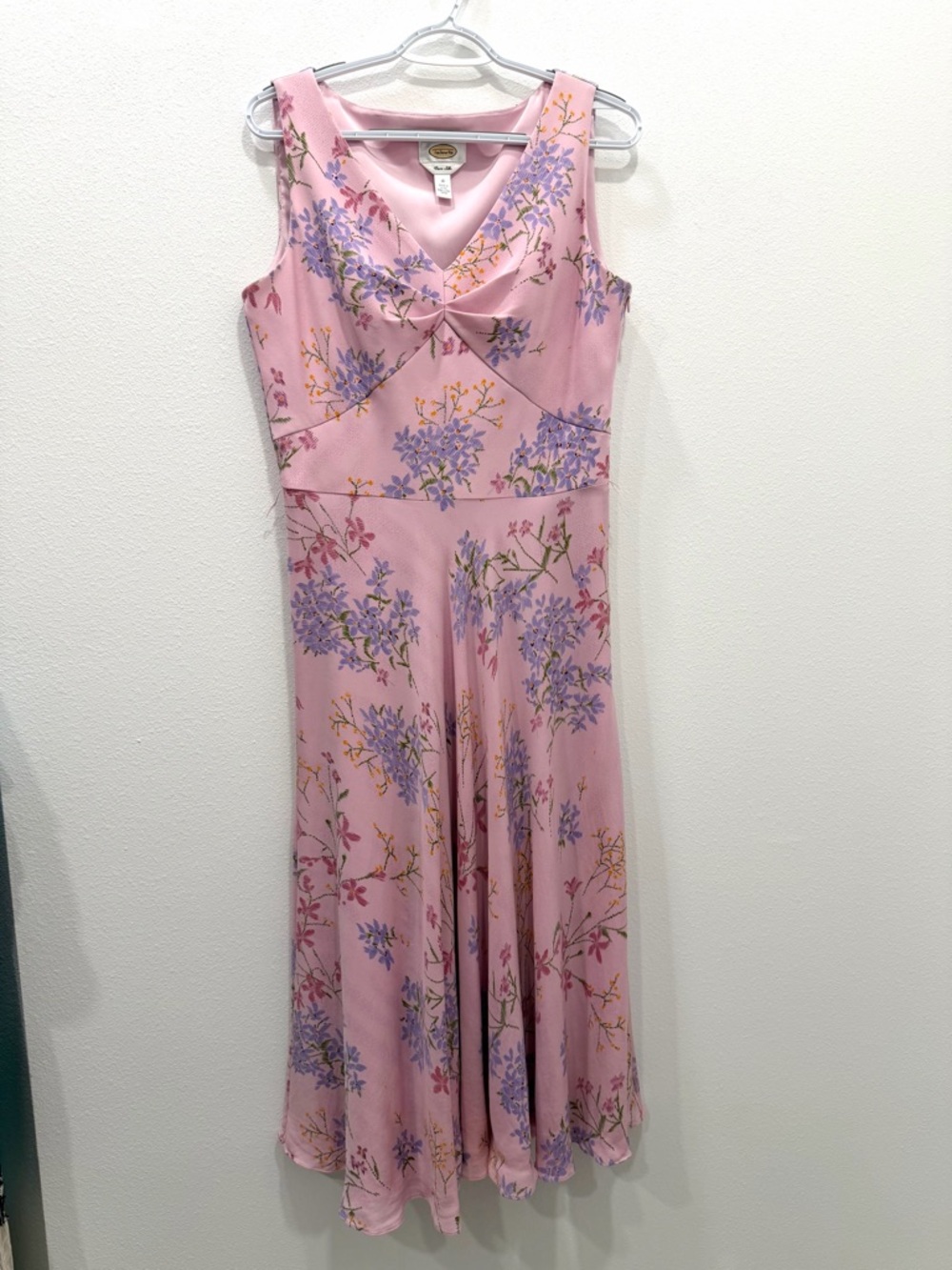 Talbots Pink Floral V-Neck Silk Midi Dress - Picture 5 of 15